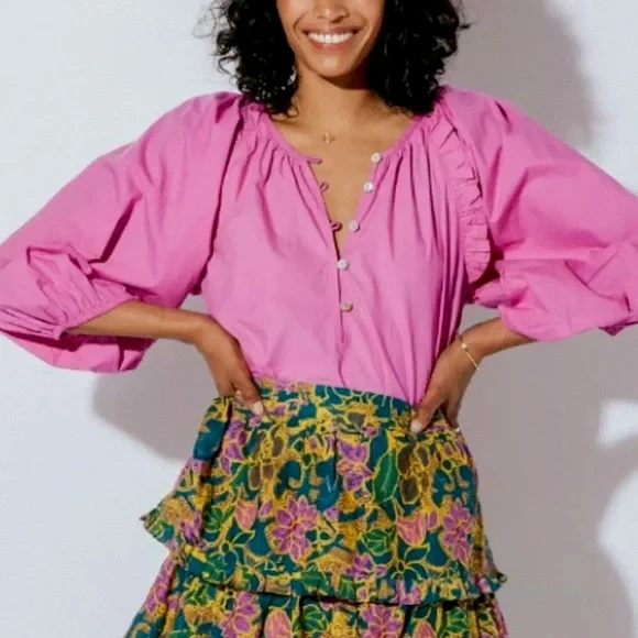Cleobella Jess puff sleeves blouse women’s size small In Azalea color